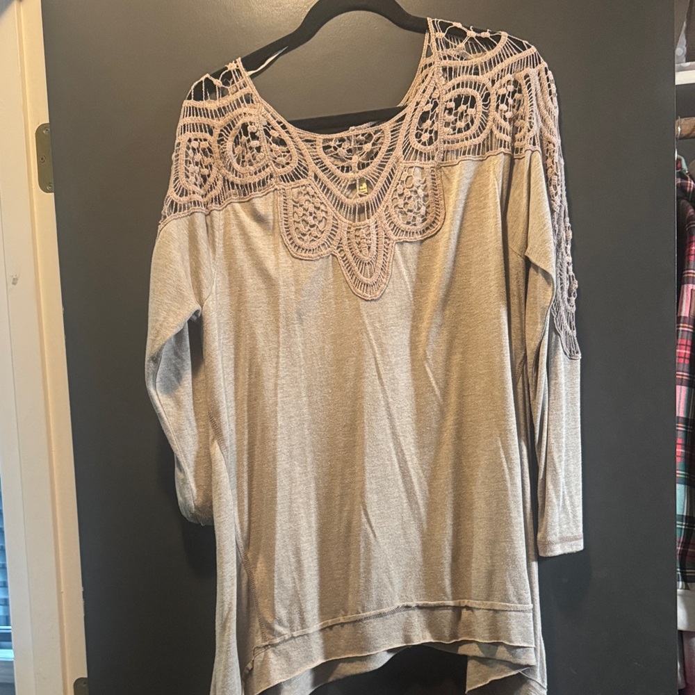 Kori Taupe Lace Yoke Long Sleeve Tunic